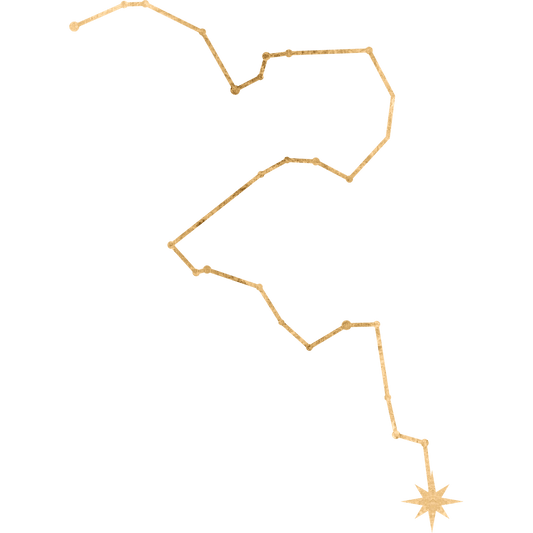 The constellation Eridanus drawn in gold foil, with the star Achernar marked at the end of the river.