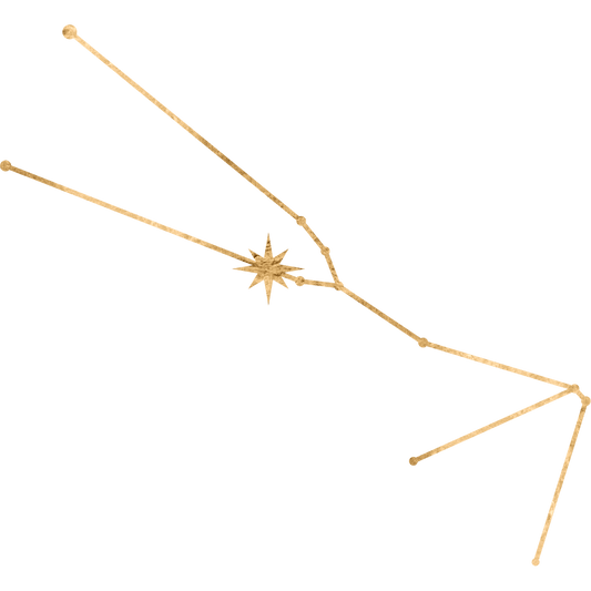 The constellation Taurus drawn in gold foil, with the star Aldebaran marked at the Bull's red eye, Watcher of the East.