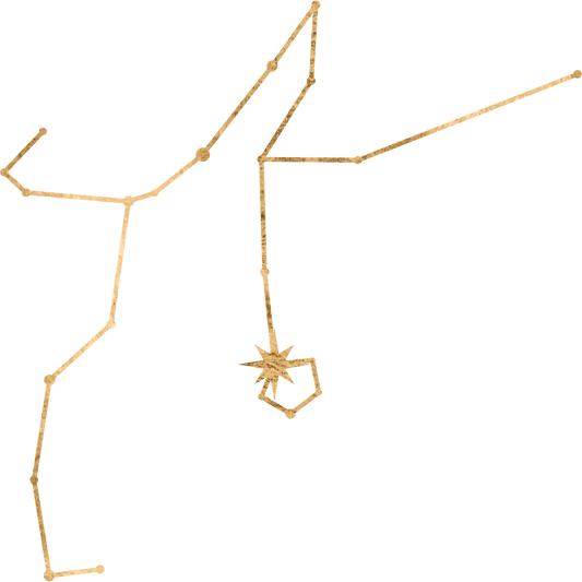 The constellation Perseus drawn in gold foil, with the star Algol marked at the Gorgon's head, the Demon Star.