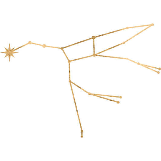 The constellation Ursa Major drawn in gold foil, with the star Alkaid marked at the tail-tip of the Great Bear.