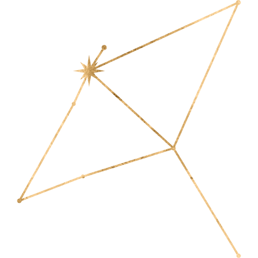 The constellation Aquila drawn in gold foil, with the star Altair marked at the flying eagle.