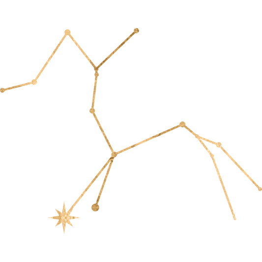 The constellation Centaurus drawn in gold foil, with the star Bungula marked at the centaur's forefoot, nearest of all the stars.