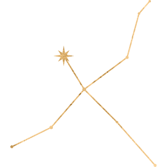The constellation Cygnus drawn in gold foil, with the star Deneb Adige marked at the tail of the swan, in the great rift of the Milky Way.