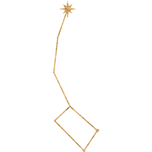 The constellation Ursa Minor drawn in gold foil, with the star Polaris marked at the pole star, the fixed point.