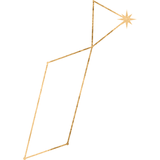 The constellation Lyra drawn in gold foil, with the star Vega marked at the Harp star, the swooping eagle.