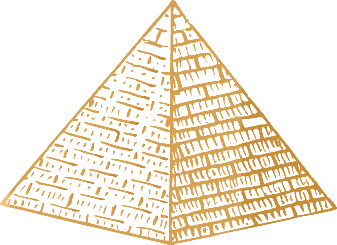 A pyramid drawn in gold line engraving, standing for the ordered sequence of planetary rulership.